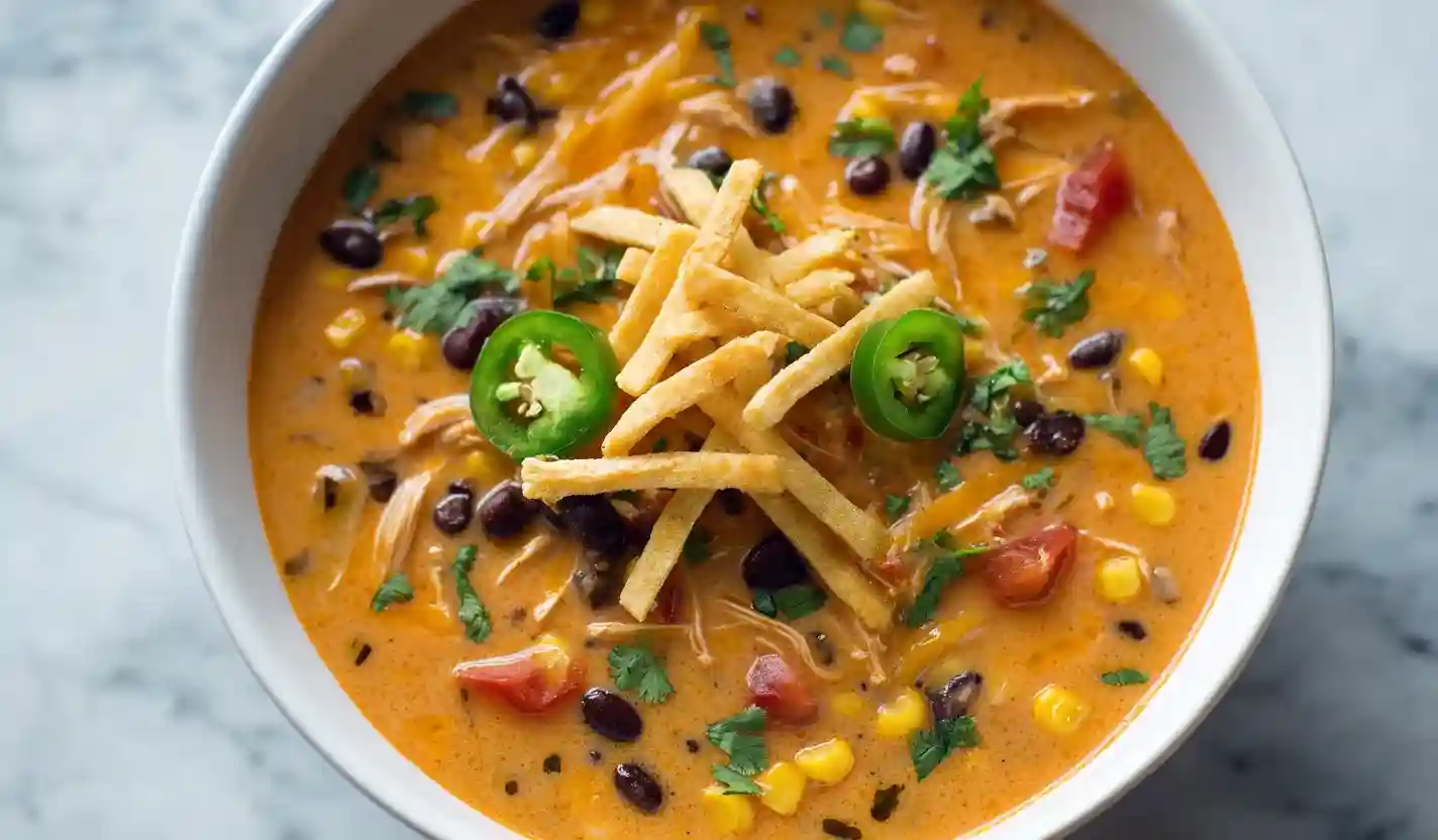 Creamy & Cheesy One-Pot Chicken Enchilada Soup Recipe